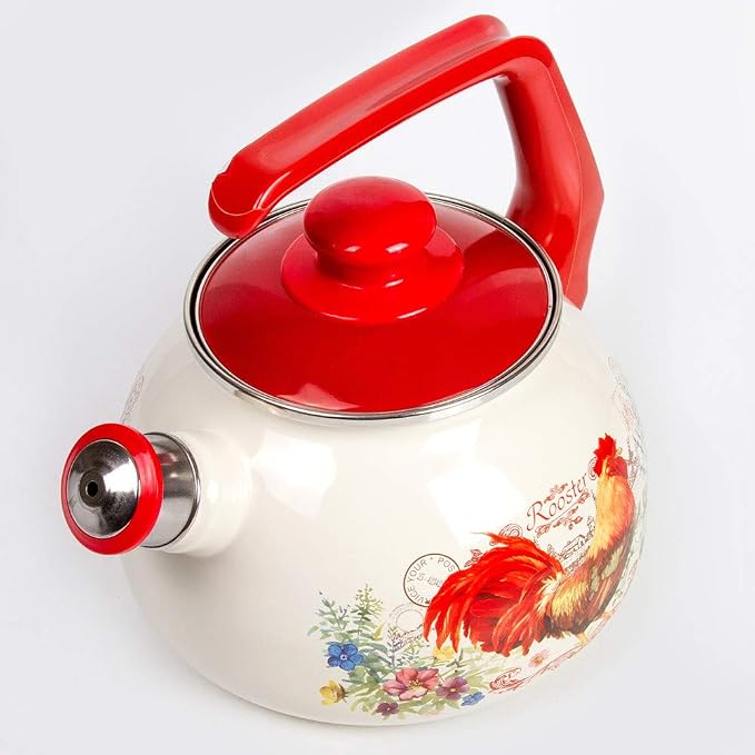 Whistling Tea Kettle Stovetop Rooster Enamelware Kettle 2.7-qt. (2.5 L)