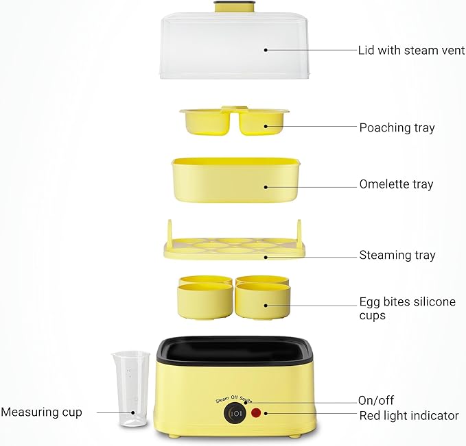 8-in-1 Electric Egg Cooker, Rapid Egg Boiler for Hard, Soft & Poached Eggs, Egg Bite Maker, Auto Shut-Off, 8 Egg Capacity, Breakfast Maker for Meal Prep, Apartment, Office, Dishwasher Safe