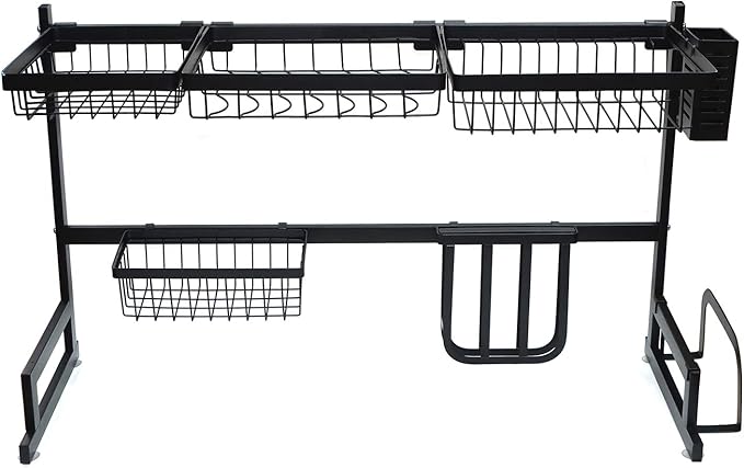 XKMT- 2-Tier 33" Stainless Steel Over The Sink Dish Drying Rack Storage Kitchen Supplies Cutlery Organizer Utensils Shelf Holder [P/N:ET-DISHRACK002]