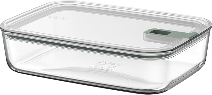 Mepal - Glass Food Container EasyClip - Container with lid & sliding closure - Meal prep boxen - Suitable for microwave, steam oven and oven - Airtight - 2,25 l - Nordic sage