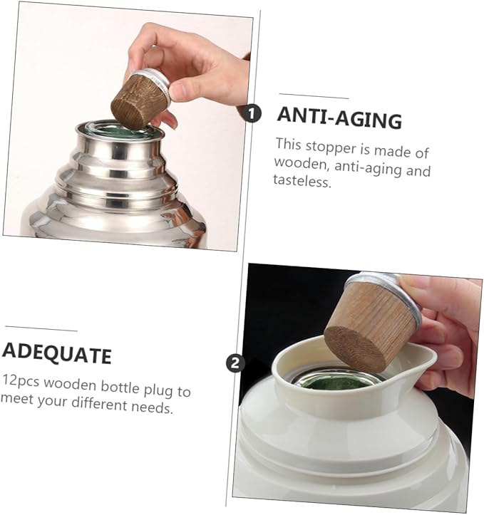 PRETYZOOM 12pcs Replacement Cork Stoppers for Vacuum Bottles Wood Bottle Plugs for Insulated Kettles Sealed and Easy to Clean