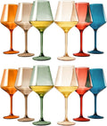 European Style Plastic Crystal Unbreakable Stemmed Wine Glasses | Set of 12 | Acrylic Tritan Pastel Color Shatterproof BPA-Free, Outdoor, Pool, Indoor, Hand Wash 17oz Gift, Everyday & Holiday