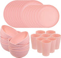 Supernal 32Pcs Pink Plates and Bowls Sets for 8, Unbreakable Dinnerware | Lightweight reusable wheat straw pink dishes set. Shatterproof pastel camp plates & bowls for college dorm, RV, or picnics.