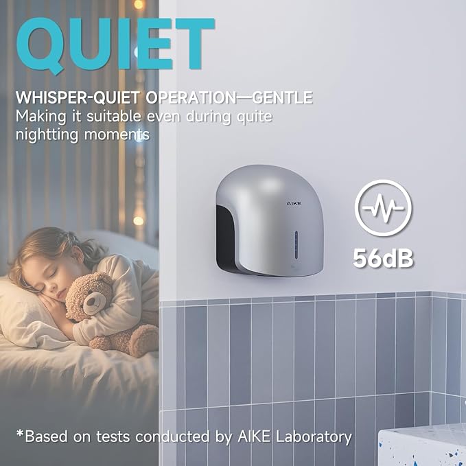 AIKE GentleAir Warm Hand Dryer& Automatic Soap Dispenser, Model AK2637 & AK1216 Silver