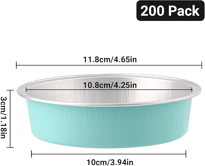 Beasea Aluminum Ramekins, 200 Pack 7.3oz 215ml Mini Disposable Baking Foil Cups 4 Inch No Lids Ramekin Cup Cupcake Aluminum Baking Cups for Party - Lake Blue