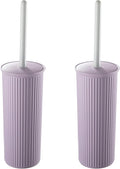 Decorative Plastic Toilet Bowl Brush and Holder Set, Lilac Purple (2 Pack) Cleaner Scrubber for Bathroom - Ribbed Design