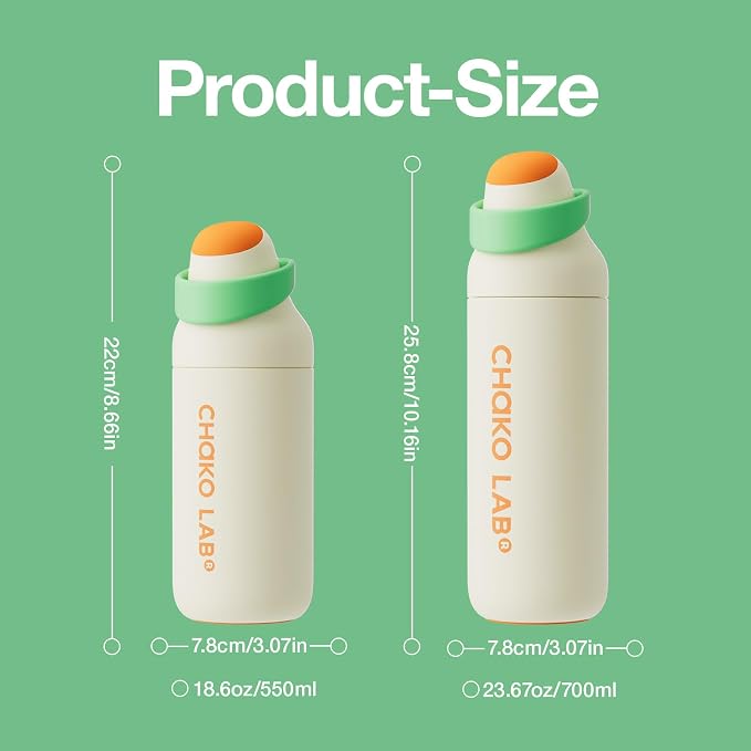 CHAKO LAB Insulated Stainless Steel Water Bottle, BPA-Free Sports Water Bottle,Spout and Straw,Leak Proof Locking Lid,Designed for Travel, School, and Sport,BPA Free,23 oz,White