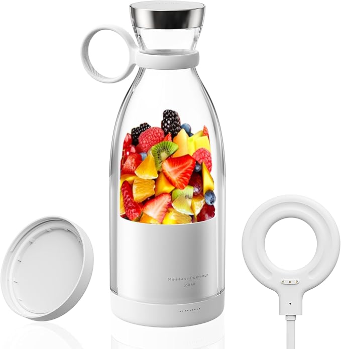 OTPEIR Portable Blender for Shakes and Smoothies with 11.83 Oz Travel Cup and Lid,Durable Stainless Steel Blades for Juice Blending Performance, White