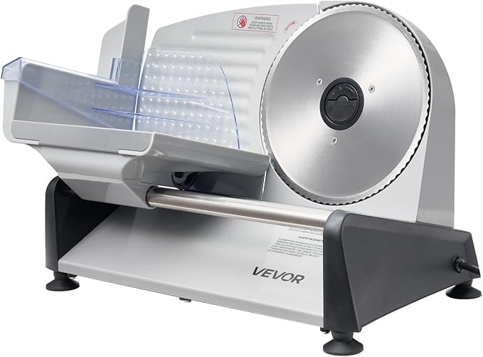 VEVOR Meat Slicer, 7.5 inch 200W Electric Deli Slicer Machine with SUS420 Blade, 0-0.6 inch Adjustable Thickness, ETL Certified Home Food-Slicer for Meat, Ham, Baguett, Steak