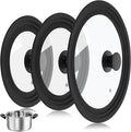 Ptwola 3PCS Universal Pot Lids for Pans and Skillets, Tempered Glass Replacement Cast Iron Frying Pan Cover with Heat Resistant Silicone Rim, Fits All 6" to 12" Diameter Cookware
