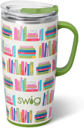Swig Life 22oz Travel Mug, Insulated Teacher Tumbler with Handle and Lid, Travel Coffee Mug, Cup Holder Friendly, Stainless Steel 22 oz Tumbler, Teacher Gift (Book Club)