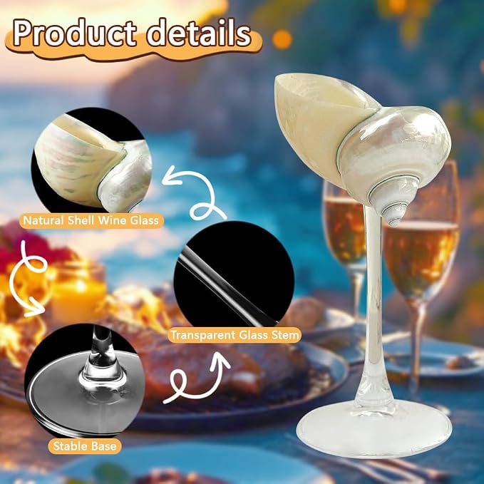2Pcs Seashell Wine Glasses Wedding Wine Glasses Conch Goblet Martini Cocktail Glass Cup for Birthday Wedding Beach Bridesmaids Anniversary Party(B)