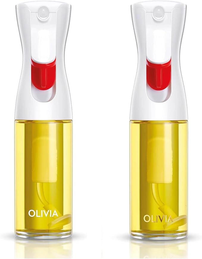 FLAIROSOL OLIVIA Oil Sprayer for Cooking, 2 Pack Olive Oil Spray Bottle130ml Glass Oil Sprayer Mister for Salad, BBQ, Continuous Spray with Portion Control
