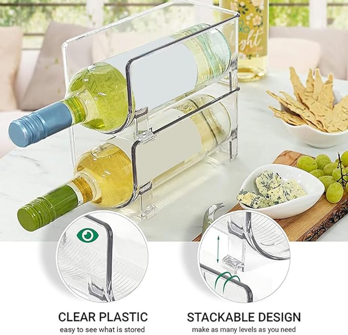 Cabilock Stackable Drawer Style Wine Rack 2-Pack Compact Bottle Holder Organizer 8.07X3.93X4.01In for Kitchen Bar Home Party Events