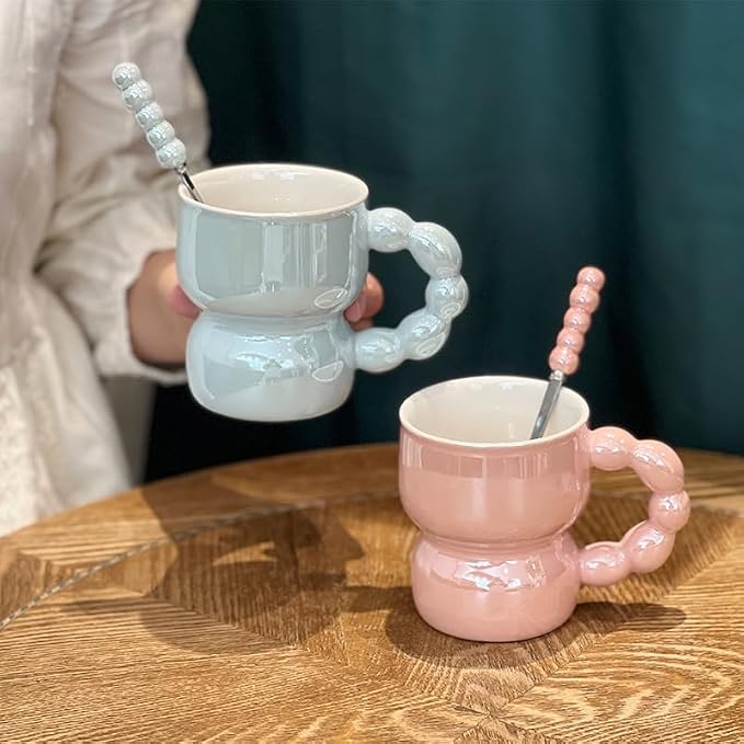 Pearl Ceramic Coffee Mug for Tea Latte Milk Cute Love Shape Cup for Home Office Women Gift 6.5 oz (Pearl Beige 2, 300 ml)