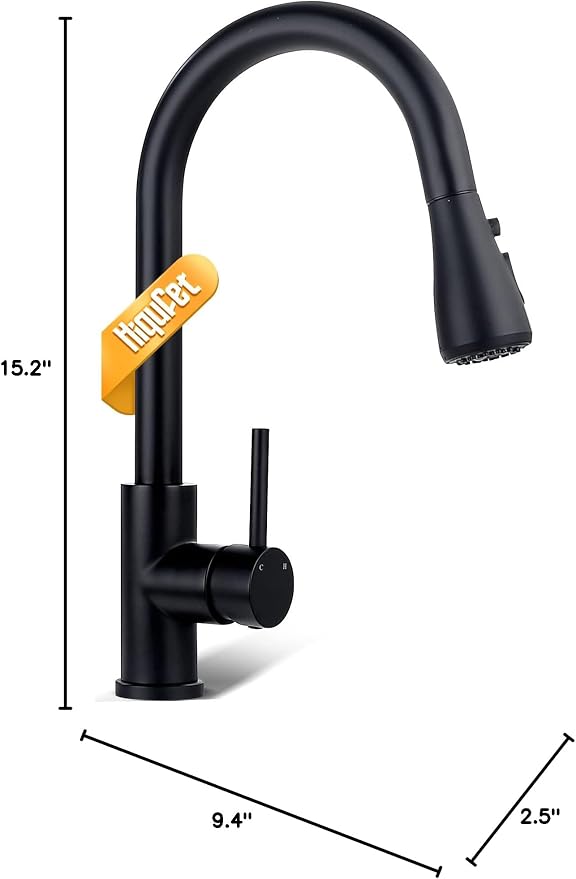 Hiqufet Black Kitchen Faucet with Pull Down Sprayer | Leak-Proof, Fingerprint Resistant Stainless Steel, Single Hole Setup, Single Handle Control