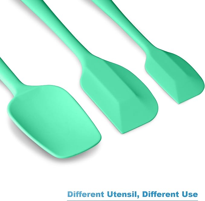 Silicone Spatula 3‑Piece Set Heat Resistant 600°F Non‑Stick Rubber Spatulas with Stainless Steel Core ALLWIN HOUSEWARE Large Spatula, Spoonula & Mini Spatula for Cooking & Baking, Macaron Green