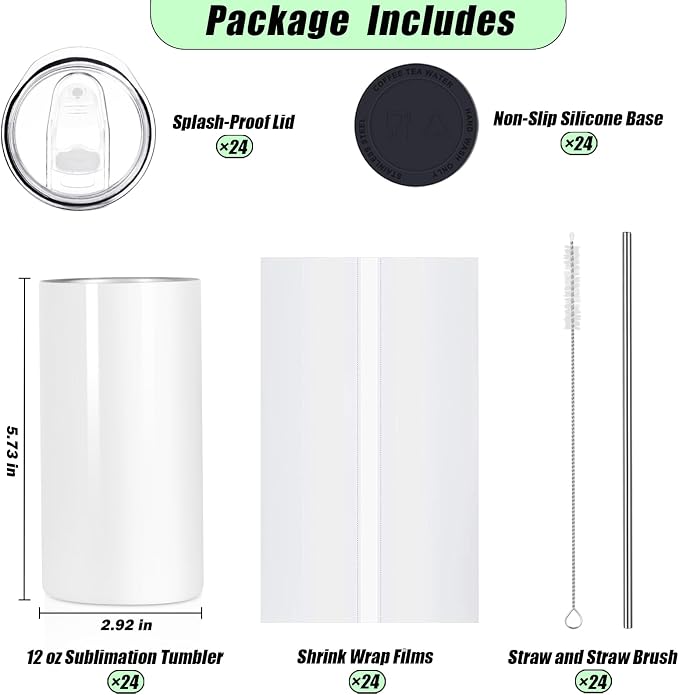Draheri 12 Oz Sublimation Tumblers Blanks Bulk, Sublimation Cups for Kid with Straw and Brush, Stainless Steel Double Wall Insulated Mugs, Individually Boxed (24 Pack)