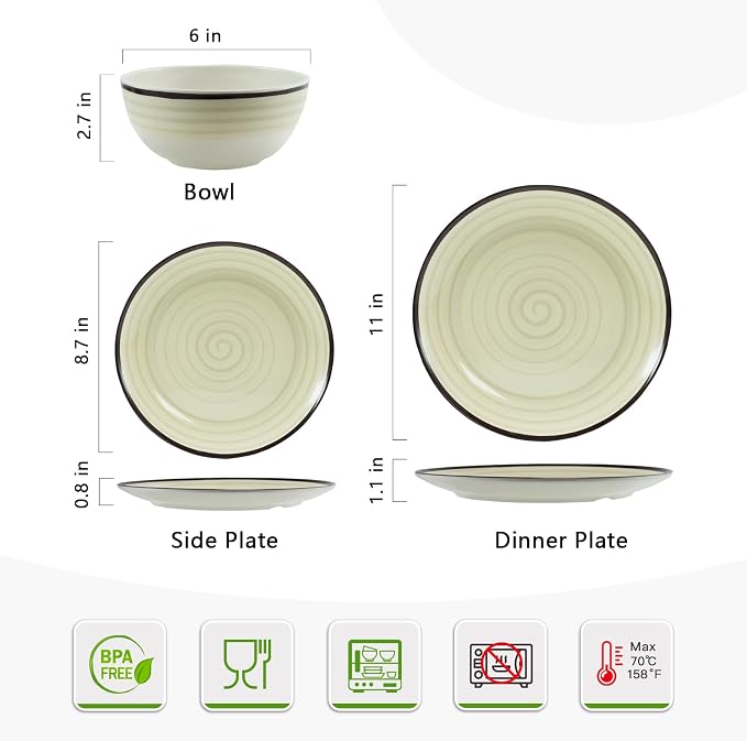 Melamine Dinnerware Set for 4, 12Pcs Dinnerware Sets, Lightweight Plates And Bowls Sets, Morden Dishes Sets for Indoor and Outdoor Use, Dishwasher Safe BPA Free(Off White)