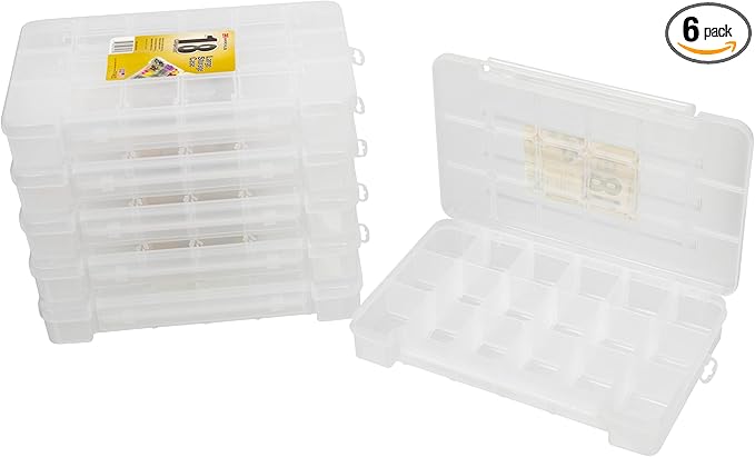 Akro-Mils 05905 Plastic Portable Parts Storage Case for Hardware and Crafts with Hinged Lid and 5 Adjustable Dividers, (14-3/8-Inch x 9-1/2-Inch x 2-1/2-Inch), Large, Clear, 6-Pack
