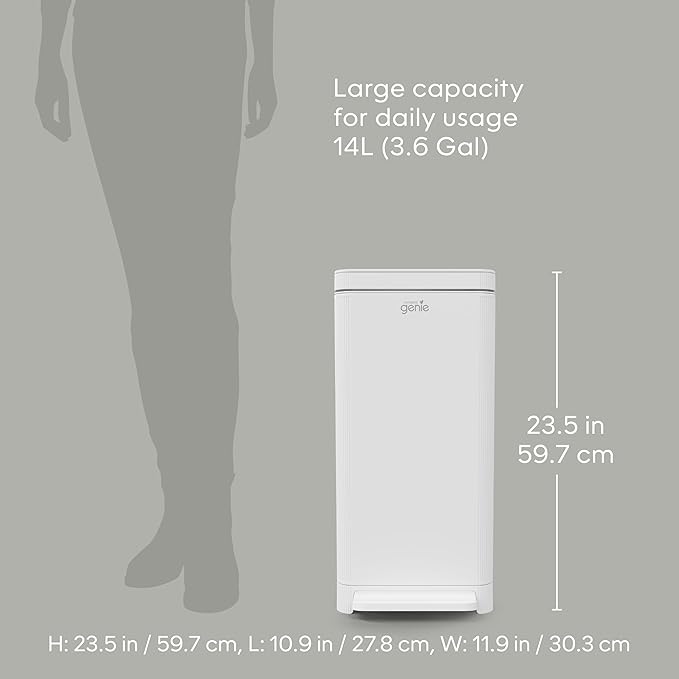 Kitchen Compost Bin, White Stainless-Steel Large, 3.6 Gallon, Indoor Odorless Composting, Hands-Free, Washable Parts, Includes 8 Tear-Off Compostable Bags and 1 Carbon Filter