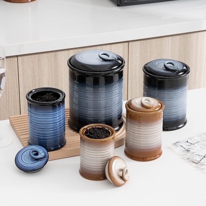 Nihow Food Storage Jar,Ceramic Canister Sets for The Kitchen,Set of 3,Brown | Air Tight Lid,Seal Damp-proof,For Flour/Sugar/Rice/Coffee/Cookies/Candy,Kitchen Counter Canister/Dishwasher Safe
