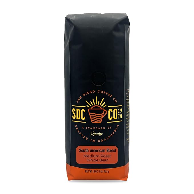 San Diego Coffee South American Blend, Medium Roast, Whole Bean Coffee, 16-Ounce Bag Café en grano tostado