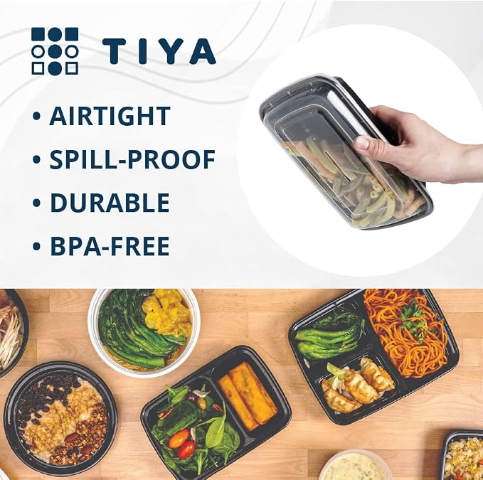 TIYA Food Containers - 24 oz Bulk 150 Pack with Lids - Rectangular Plastic To-Go Containers - Reusable, Microwavable, Dishwasher Safe - Leak-Proof for Meal Prep - BPA-Free