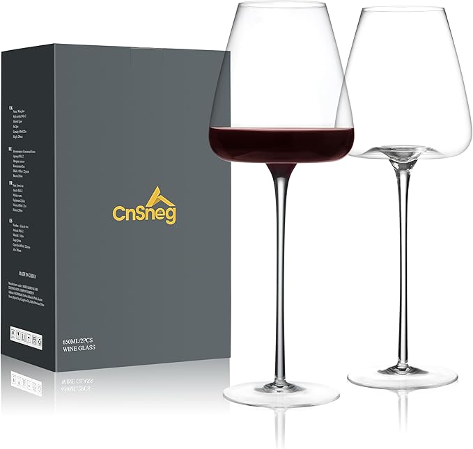 Crystal Wine Glasses Set of 2, Hand Blown Red Wine Glass 22OZ with Long Stem, Thin Rim, Premium White Wine Glasses for Wedding, Christmas
