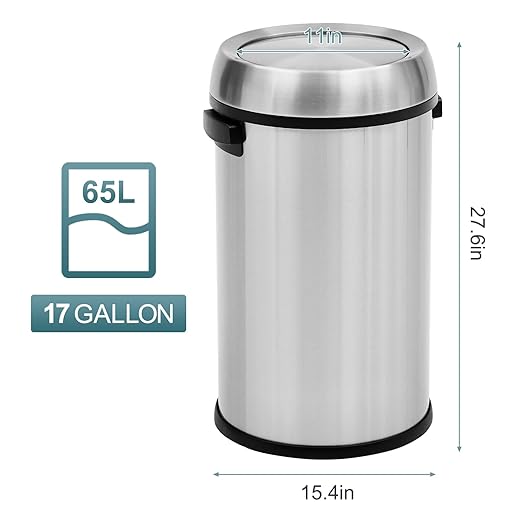 Garvee 17 gal Trash Can, Fingerprint-Proof Stainless Steel Swing Top Garbage Can, Heavy Duty Commercial Round Trash Bin with Swing Lid for Restaurant, Home, Office, Silver