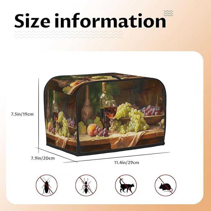 Red Wine Grapes Modern Toaster Cover 2 Slice Dust and Fingerprint Protection Toaster Bread Maker Covers Washable Kitchen Small Appliance Covers for Kitchen Accessories Decor Bakeware Women Gift