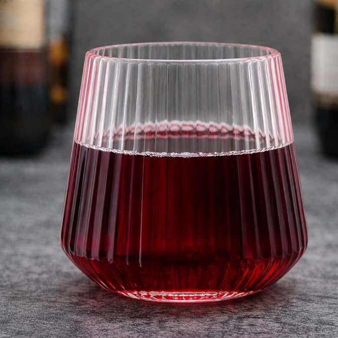 Oojami 40 Pack Pink Disposable Plastic Wine Glasses 12 oz - Ribbed Origami Stemless Unbreakable Reusable Wine Cups, BPA-Free Shatterproof Recyclable, Champagne Cocktail Wedding Party Birthday