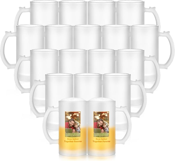 Mifoci 18 Pcs Sublimation Blank Beer Mugs Personalized Tazas Para Father's Day Present 16 oz Frosted Beer Glass Cups Can Add Photo Text or Image Gift for Dad Husband Groomsmen Wedding Oktoberfest