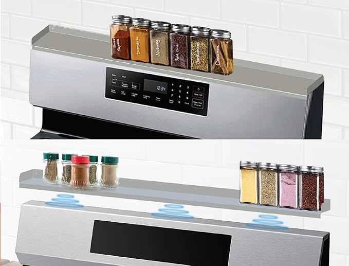 Performore Stainless Steel Oven Storage Shelf 15.5x3.75x2 – 2-Piece Interlocking Design, Space-Saving Kitchen Organizer w/ 4 Magnetic Feet & Protective Film, Adjustable Spice Rack Organizer