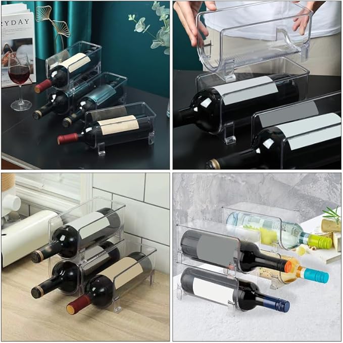 Stackable Drawer Style Wine Rack and Bottle Holder Compact Plastic Organizer for Home Bar Kitchen Refrigerator Space-Saving Storage Solution 2-Pack