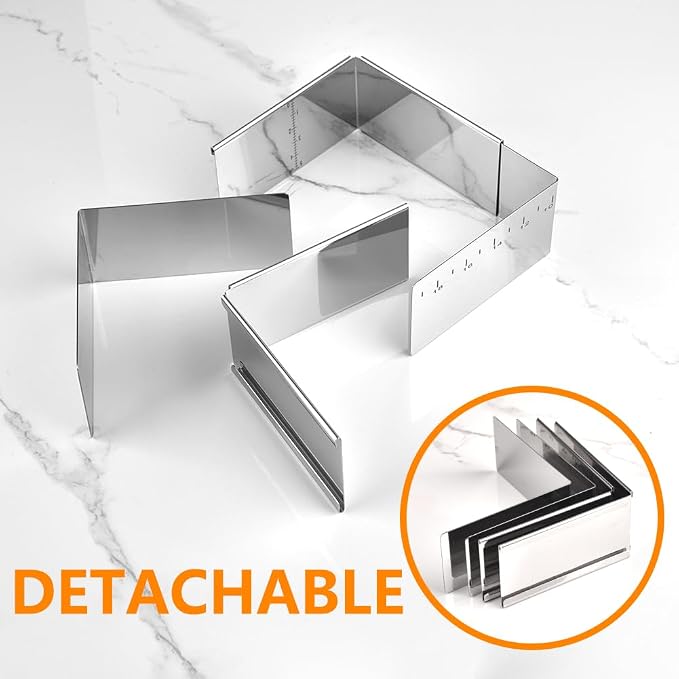 Stainless Steel Extensible Cake Ring Detachable Square Cake Mold Mousse Ring Nonstick Cheesecake Mould Pastry Shaping for Baking - 4.2 x 4.2 × 2 inch