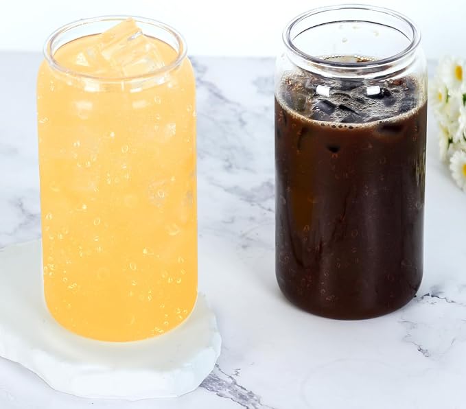 16 Oz Acrylic Plastic Can Tumbler, 6 Pack Plastic Clear Cup Beer Can, Plastic Mason Jar with Clear Lid
