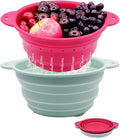Collapsible Silicone Colander Bowl Set,BPA Free, Heat Resistant, Stainless Steel Nesting, Portable Washing Basket Strainer Drain Basin for Pasta, Vegetable and fruit, Kitchen, Camping, Hiking