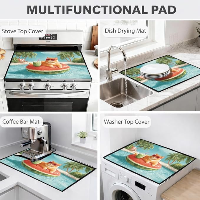 Stove Top Cover for Electric Stove 28.35 x 20.47 Inch Non Slip Stove Mat Summer Cat Pool Float Glass Cooktop Protector Kitchen Counter Mat