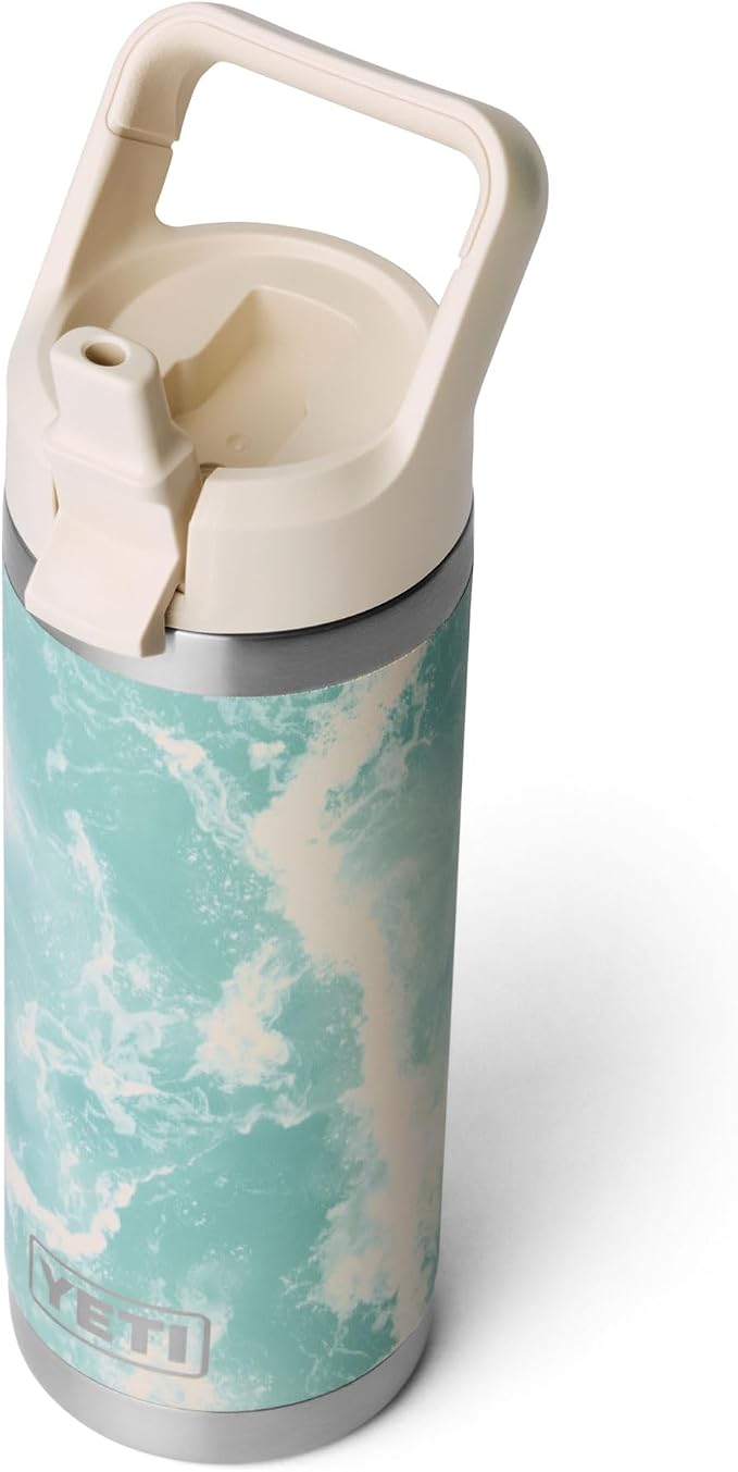 YETI Rambler 18 oz Bottle, Vacuum Insulated, Stainless Steel with Color Matching Straw Cap, Sea View