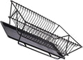 Ipetboom Dish Drying Rack with Utensils Basket and Drainboard, Black Metal Kitchen Dish Drainer Holder for Countertop Storage Over Sink Use
