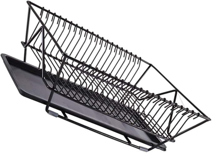 Ipetboom Dish Drying Rack with Utensils Basket and Drainboard, Black Metal Kitchen Dish Drainer Holder for Countertop Storage Over Sink Use