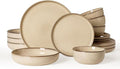 Famiware Milkyway Stoneware Dinnerware Set, 16-Piece, Including Pasta Bowl, Double Reactive Glaze, Plates and Bowls, Service for 4, Microwave and Dishwasher Safe, Scratch-Resistant, Milk Tea