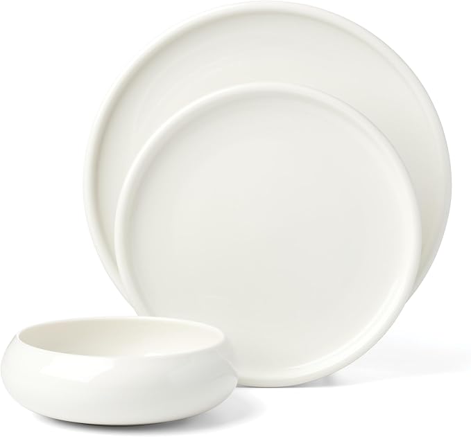 Oneida Dinnerware Sets, Quirk 12-Piece Dinnerware Set, Set for 4, Service For 4, Porcelain Material, Dishwasher & Microwave Safe, Plates And Bowls, Dinner Dishes, Kitchen And Dining (White, 12 Piece)