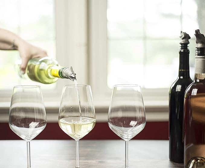 TXOKO Premium Stainless Steel Wine Pourer, Aerator and Decanter - Pour Spout for Red, White and Rose Wine, Liquor and Olive Oil! Gift Box Packaging includes extra stopper.