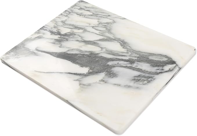 Marble Cutting Board for Kitchen, 16 x 20 Inch Pastry Board With Non-Slip Feet for Baking, Marble Slab, Gifts, White Marble Black Veins