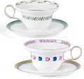 KAMMAK Ceramic Coffee Cups Saucers Set of 2, Porcelain Espresso Cups with Saucers, 5.92 oz Handmade Elegant Bone China Tea Cup, Ceramic Floral Pattern Demitasse for Latte, Americano, Cappuccino