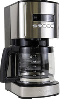 Kenmore Coffee Maker 12 cup Drip Coffee Machine Reusable Filter Programmable Timer Digital Display Aroma Control Glass Carafe Charcoal Water Filter Regular Bold Stainless Steel and Black