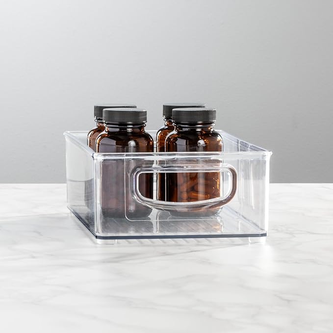 mDesign Plastic Bathroom Storage Container Bins w/ Handles - Closet, Cabinet, Vanity, Cupboard Shelf Organization, Hair Tools Accessory Organizer - Ligne Collection; Clear, 10x6x3 (Pack of 8)
