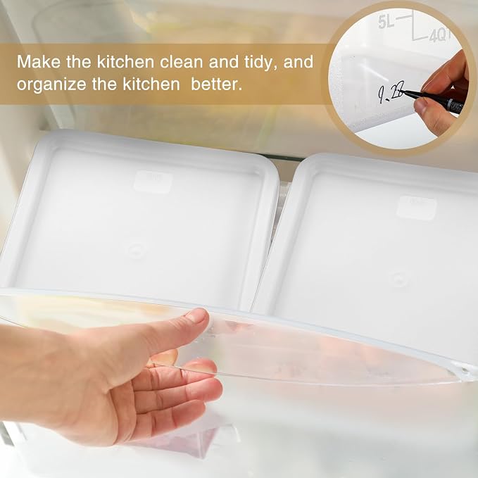 FoldTier 2 Pieces Square Food Storage Containers Polycarbonate Clear food Container with Lid Commercial Storage with Graduations for Commercial Kitchen Dough Marinating Meat(White,12 Qt)